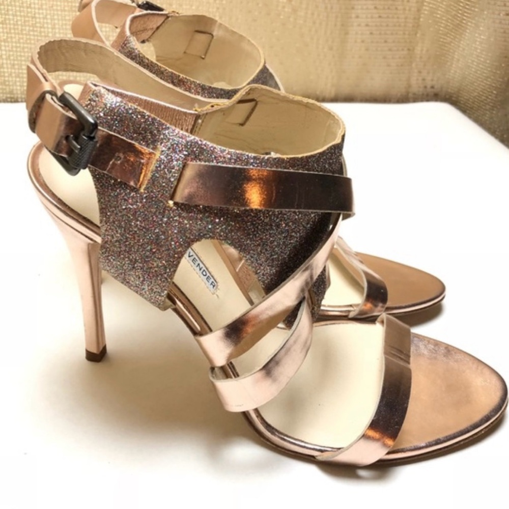 Vera Wang Metallic Rise-Gold Garmin Strappy Glitter Heels Size 9.5 - Picture 7 of 16